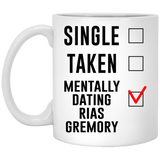 Single Taken Mentally Dating Rias Gremory Coffee Mug, Funny Rias Gremory Cosplay Costume Lover Mug, Ideal Novelty Gift for High School DxD Fans Manga, Naruto, Japanese Anime Lovers 11oz