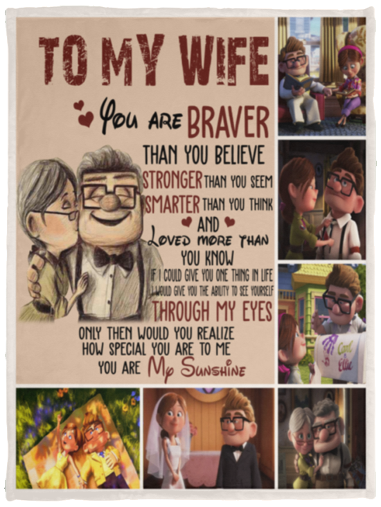 Mr.Jyotis Carl Ellie to My Wife You're Braver Than You Believe Quilt Blanket for Wife from Husband Blanket Gifts to My Wife Blanket Mother's Day Blanket, Fleece Blanket - 30"x40"