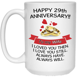 Wife Coffee Mug, Happy 29th Anniversary! To My Wife Coffee Mug, Wife 29 Year Wedding Gift Ideas for Wife Men Women Him Her Family Friends, Funny Gift 15oz