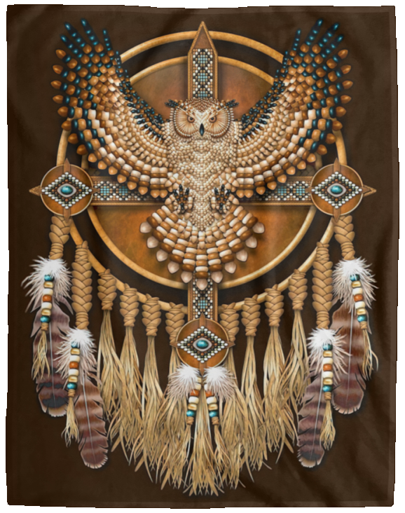 Native American Beadwork Owl Mandala Blanket, Native American Fleece Blanket - VPL Cozy Plush Fleece Blanket - 60x80