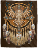 Native American Beadwork Owl Mandala Blanket, Native American Fleece Blanket - VPL Cozy Plush Fleece Blanket - 60x80