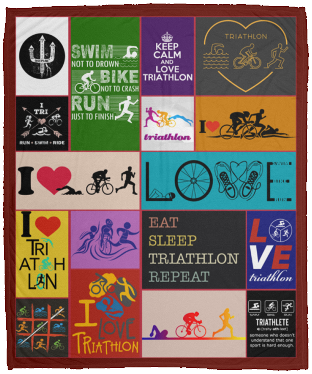 I Love Triathlon Blanket, Triathlon Quilts, Fleece, Sherpa Blankets VPM Cozy Plush Fleece Blanket - 50x60