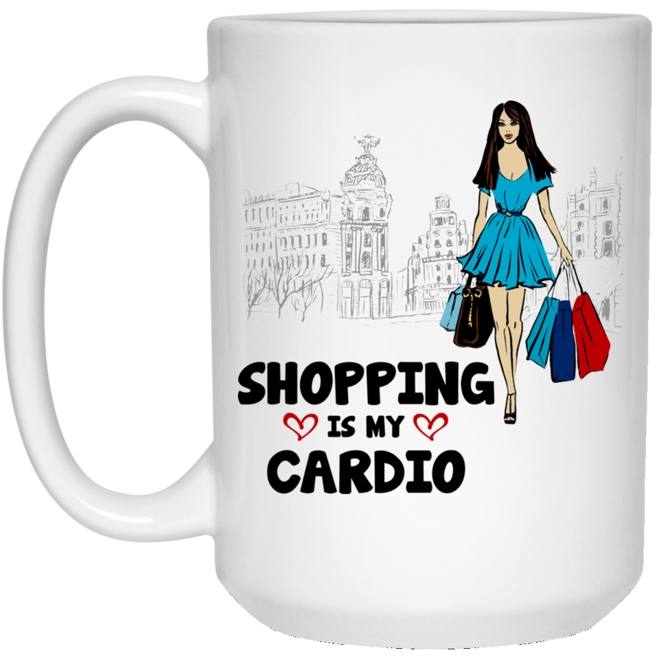 Shopping is my Cardio Mug, Shopping is my cardio, Girlfriend Gift, Wife Gift, Gifts for her, Coworker Gift, Fashion illustration mug 15Oz