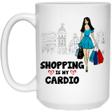 Shopping is my Cardio Mug, Shopping is my cardio, Girlfriend Gift, Wife Gift, Gifts for her, Coworker Gift, Fashion illustration mug 15Oz