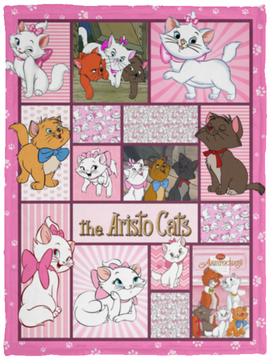 The Aristocats Blanket, Cartoon Cat Movie Fleece, Sherpa Blanket VPS Cozy Plush Fleece Blanket - 30x40