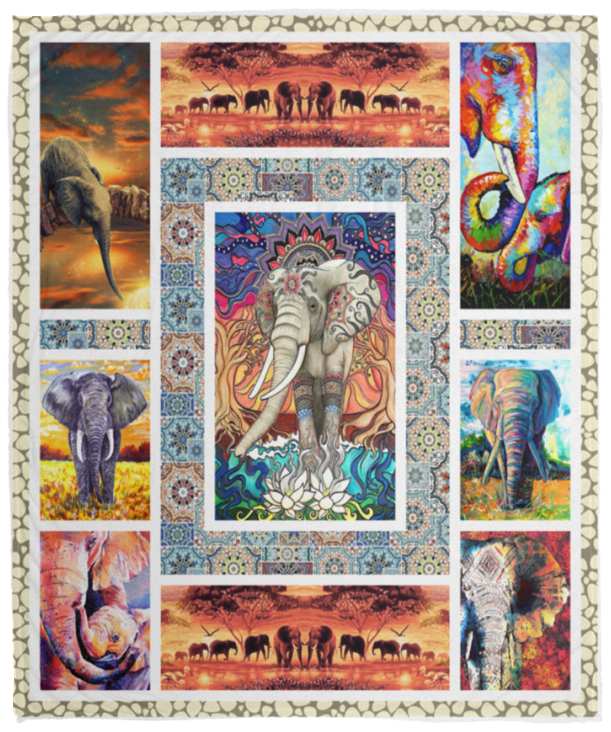Elephant Blanket, Elephants Indian, Elephant Colorful Fleece, Sherpa Blanket - VPM Cozy Plush Fleece Blanket - 50x60
