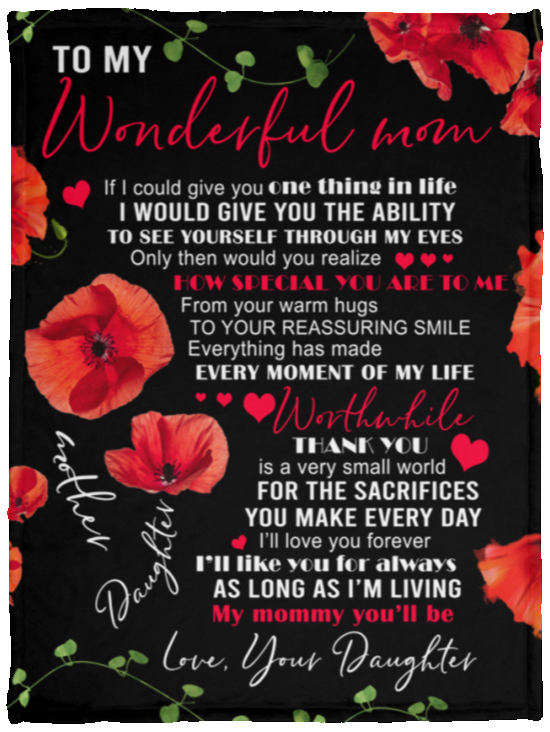 to My Wonderful MOM Blanket, to My Mom Blanket Gift for Mom Mother From Daughter - VPS Cozy Plush Fleece Blanket - 30x40