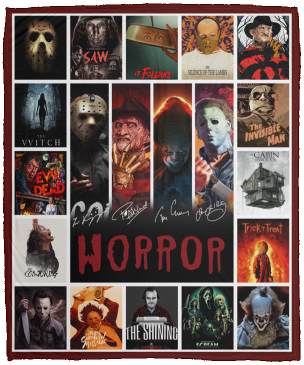 Horror Movies Villains with Signatures Fleece Blanket, Gift for Horror Movie Fan VPM Cozy Plush Fleece Blanket - 50x60
