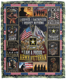 I Served I Sacrificed I Regret Nothing Blanket Proud ARMY Veteran Quilt Fleece - VPM Cozy Plush Fleece Blanket - 50x60