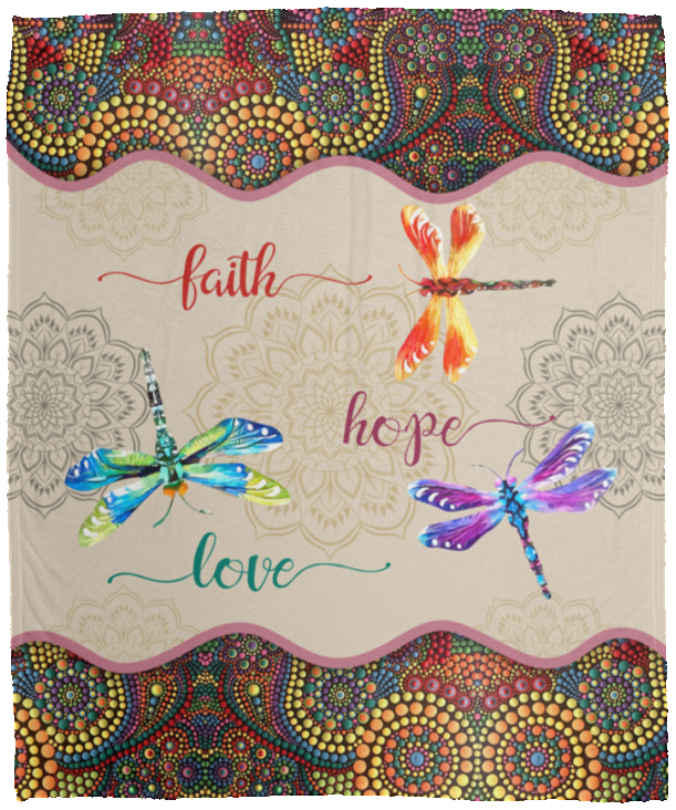 Dragonfly Blanket, Faith, Hope & Love Fleece, Sherpa Blanket, Gift Ideas VPM Cozy Plush Fleece Blanket - 50x60