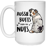 Australian Shepherd Mug Aussie Butts Make Me Nuts Funny Australian Shepherd Lover Gift Coffee Mug Tea Cup White 15Oz