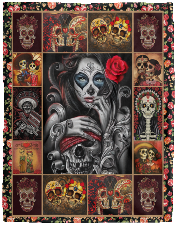 Sugar Skulls Version 2 - VPL Cozy Plush Fleece Blanket - 60x80
