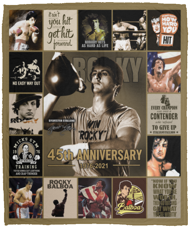 Rocky Balboa Blanket, Rocky Balboa 45th Anniversary Fleece, Sherpa Blanket VPM Cozy Plush Fleece Blanket - 50x60