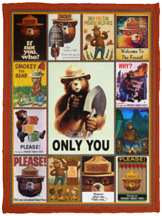 Smokey Bear Fleece Sherpa Blanket Quilt Supper Soft Lightweight Blanket for Bedroom Living Room Sofa - VPS Cozy Plush Fleece Blanket - 30x40