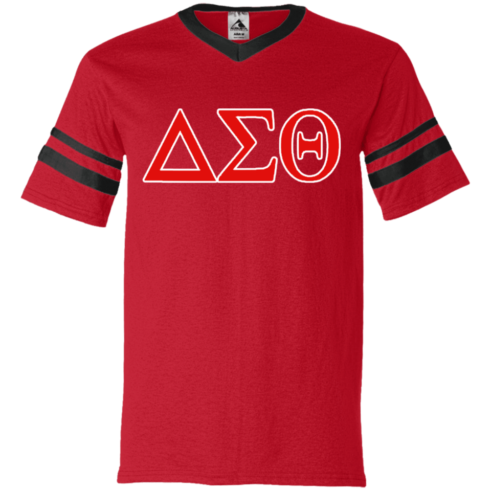 Delta 1913 Sigma Theta Paraphernalia T-Shirt Womens Delta Sigma Theta T-Shirt (360 Augusta V-Neck Sleeve Stripe Jersey)