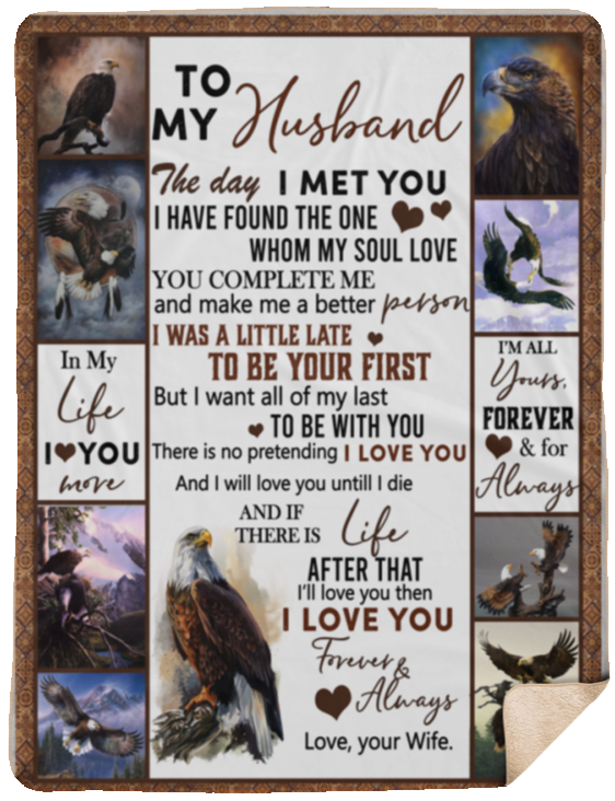 Mr.Jyotis Eagle Blanket, to My Husband Blanket, The Day I Meet You, I Love You, Husband Blanket from Wife, Blanket for Sofa Chair Bed Office Travelling Camping - Sherpa Blanket - 60"x80"