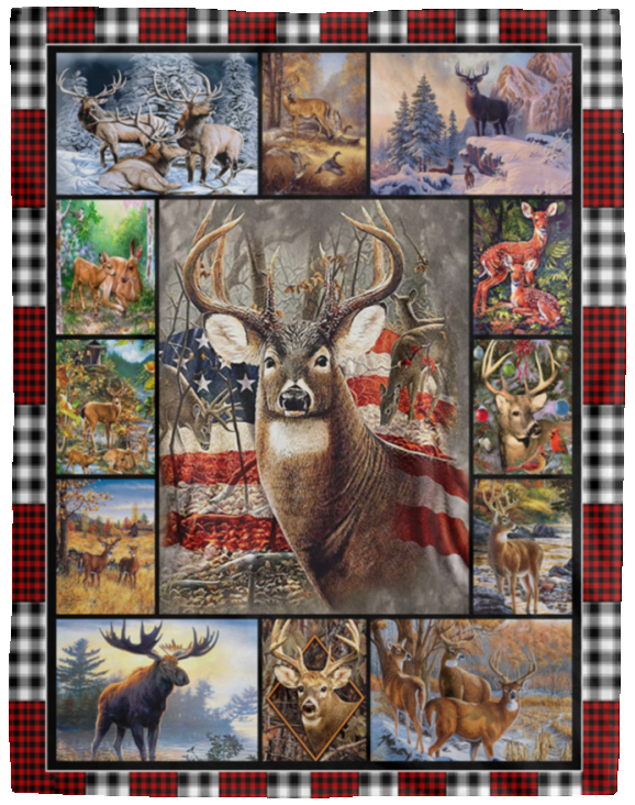 Deer Forest Blanket American Flag Deer Throw Blanket, Deer Hunter Gifts VPL Cozy Plush Fleece Blanket - 60x80