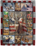 Deer Forest Blanket American Flag Deer Throw Blanket, Deer Hunter Gifts VPL Cozy Plush Fleece Blanket - 60x80