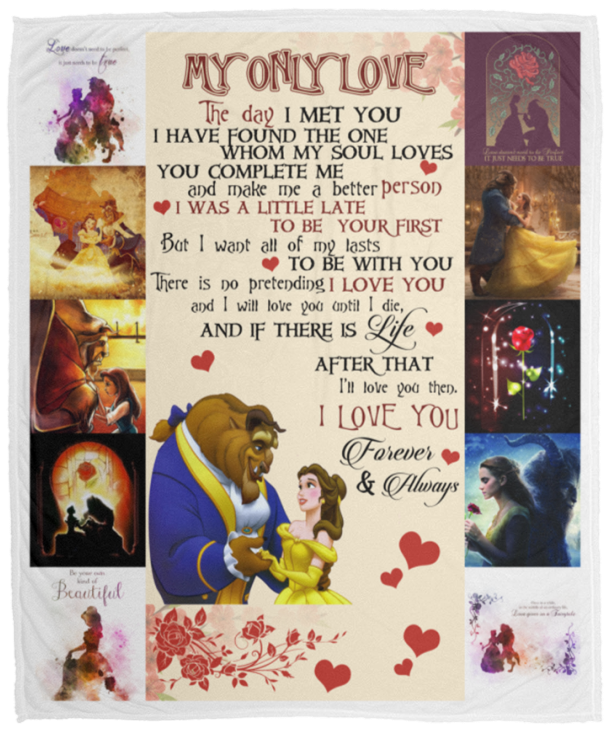 Beauty and the Beast Fleece, Sherpa Blanket, My Only Love - Forever and Always VPM Cozy Plush Fleece Blanket - 50x60