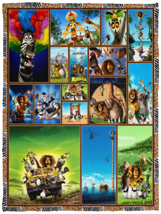 Madagascar Movies Blanket Madagascar 3D Quilt Fleece Sherpa Throw Blanket - VPS Cozy Plush Fleece Blanket - 30x40