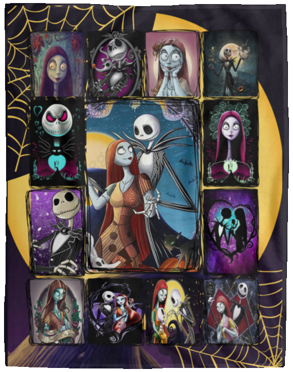 The Nightmare Before Christmas Blanket, Jack & Sally Fleece, Sherpa Blanket- VPL Cozy Plush Fleece Blanket - 60x80