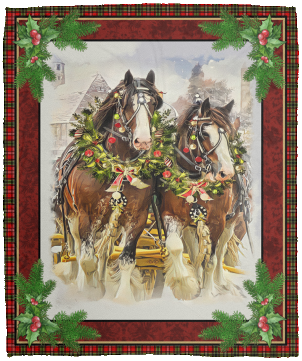 Horse Christmas Blanket, Horse Lover Fleece, Sherpa Blanket Gift Idea VPM Cozy Plush Fleece Blanket - 50x60