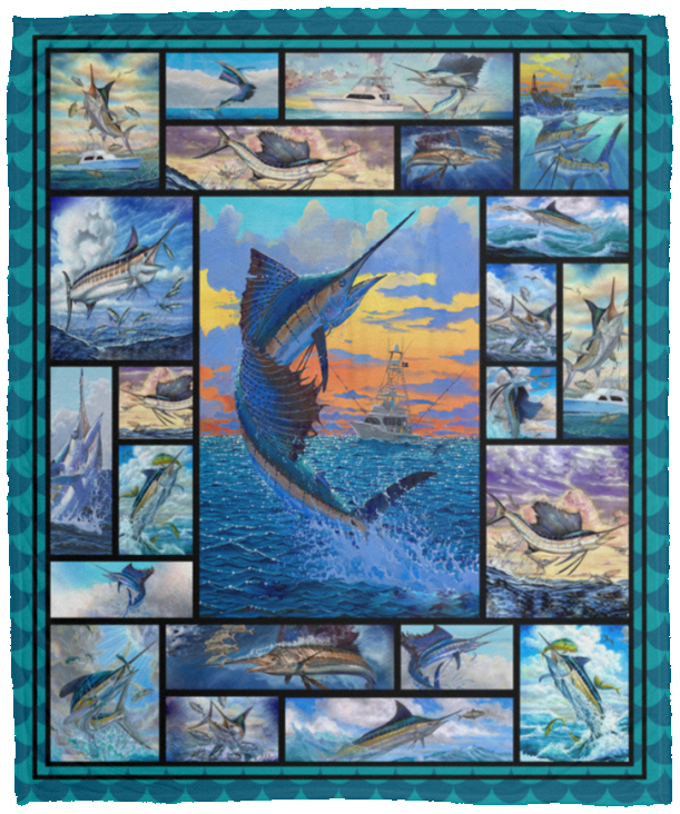 Love Marlin Sailfish Blanket, Love Marlin Sailfish Quilt, Fishing Camping Fleece Sherpa Blankets for Mens Womens Birthday Mothers Day - VPM Cozy Plush Fleece Blanket - 50x60