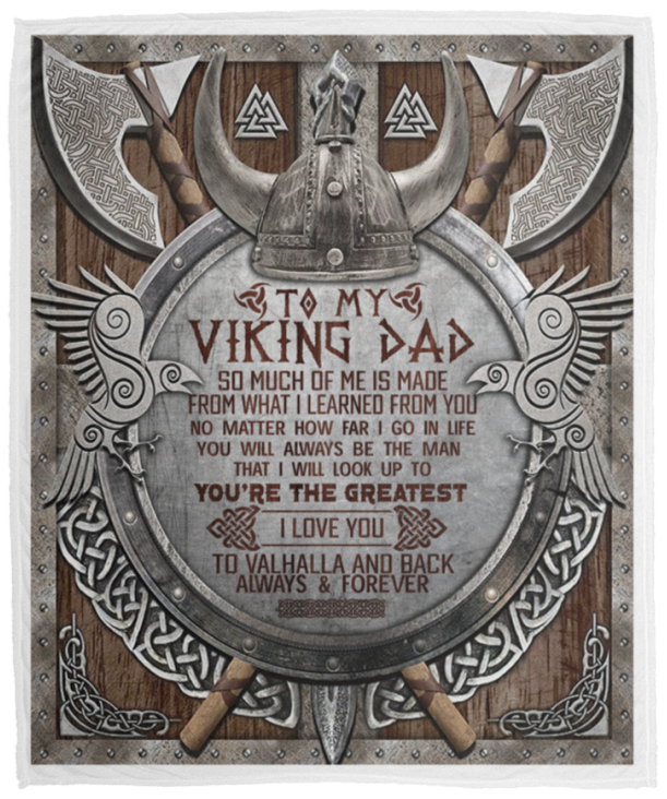 to My Viking Dad, Love You to Valhalla and Back Blanket, Fleece or Sherpa Blankets Mother's Day, Father's Day, Christmas Birthday Present Blankets, Gift Idea - VPM Cozy Plush Fleece Blanket - 50x60