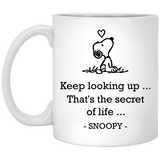 Keep looking up. That's the secret of life Coffee Mug, Snoopy Looking Up Mug, Dog Lovers Gift For Wife, Husband, Mom, Dad, Girlfriend, Boyfriend 11Oz