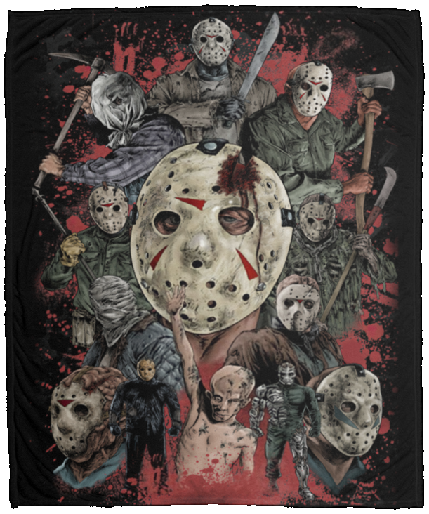 Horror Characters Blanket Jason Voorhees Quilt Fleece Sherpa Throw Halloween - VPM Cozy Plush Fleece Blanket - 50x60