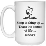 Keep looking up. That's the secret of life Coffee Mug, Snoopy Looking Up Mug, Dog Lovers Gift For Wife, Husband, Mom, Dad, Girlfriend, Boyfriend 15Oz