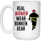 Jyotis - Real women wear bunker gear Coffee Mug, Women Firefighter Coffee Mug. Women Firefighter gift 15oz