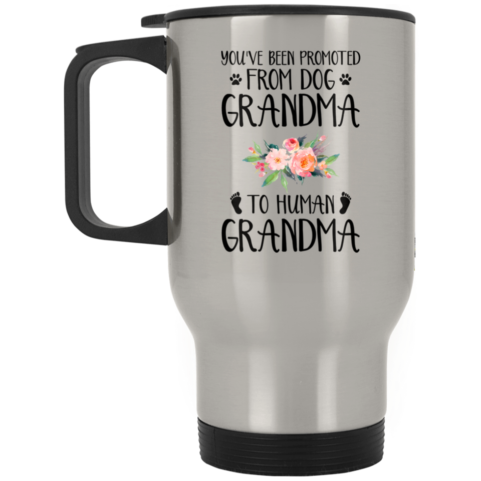 Baby Announcement Stainless Steel Travel Mugs, New Grandma Gift, Pregnancy Reveal, Promoted To Grandparent, From Dog Grandma To Human Grandma