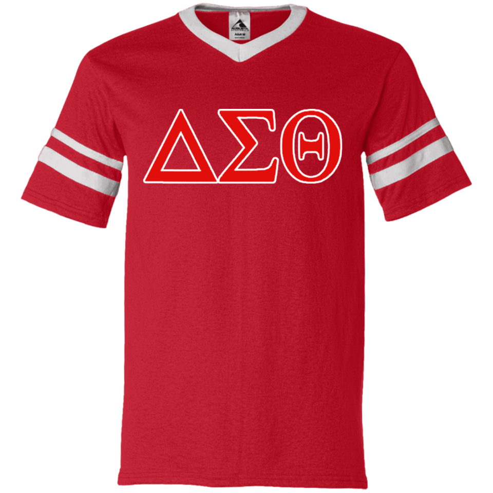 Delta 1913 Sigma Theta Paraphernalia T-Shirt Womens Delta Sigma Theta T-Shirt (360 Augusta V-Neck Sleeve Stripe Jersey)