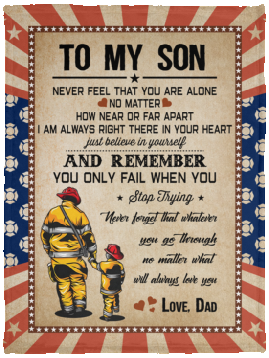To My Son Blanket, Firefighter Fleece, Sherpa Blanket, Gift Ideas VPS Cozy Plush Fleece Blanket - 30x40
