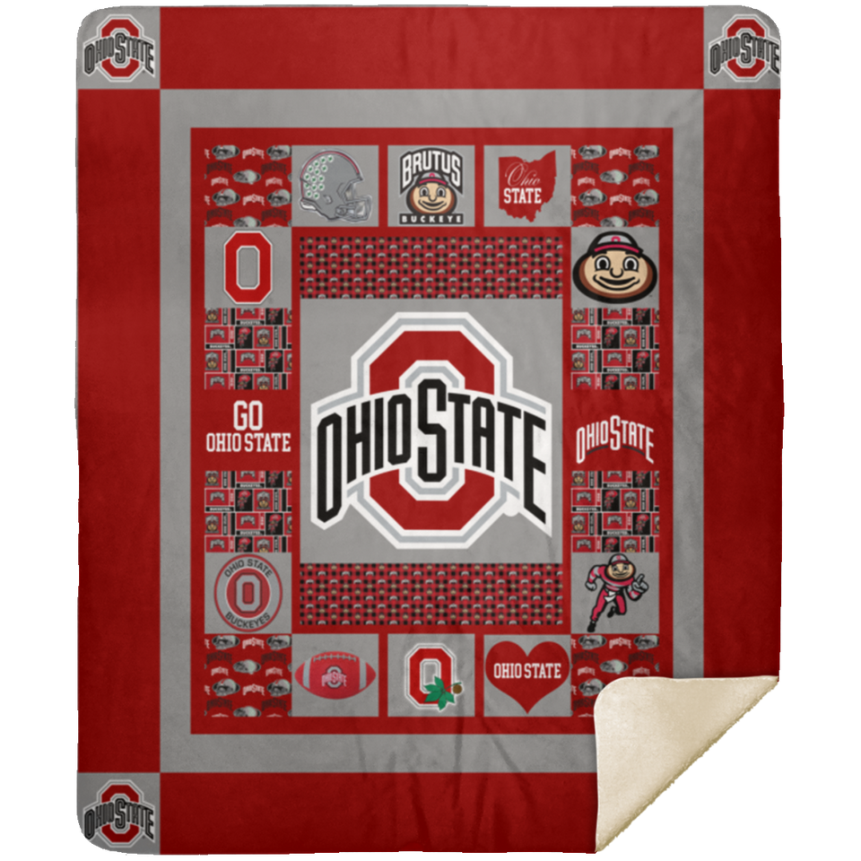 Ohio State Buckeyes Ver1 Quilt Blanket Fleece Sherpa Throw Blanket Quilt - MSHM Premium Mink Sherpa Blanket 50x60