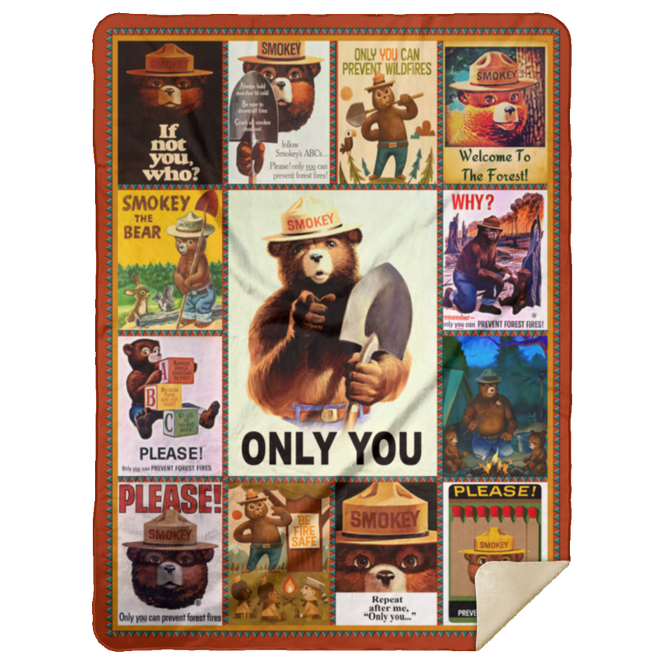 Smokey Bear Fleece Sherpa Blanket Quilt Supper Soft Lightweight Blanket for Bedroom Living Room Sofa MSHL Premium Mink Sherpa Blanket 60x80