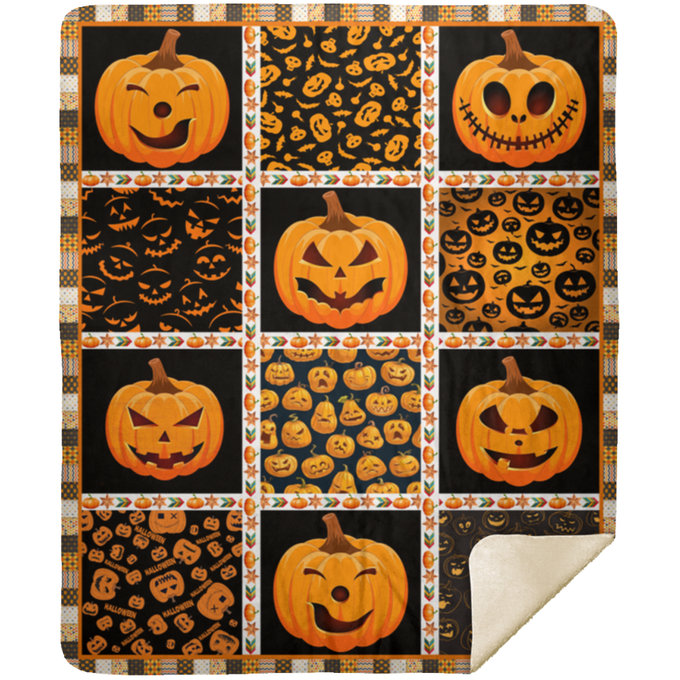Pumpkin Emoticon Blanket Halloween Quilt Fleece Sherpa Throw Blanket Pumpkin - MSHM Premium Mink Sherpa Blanket 50x60