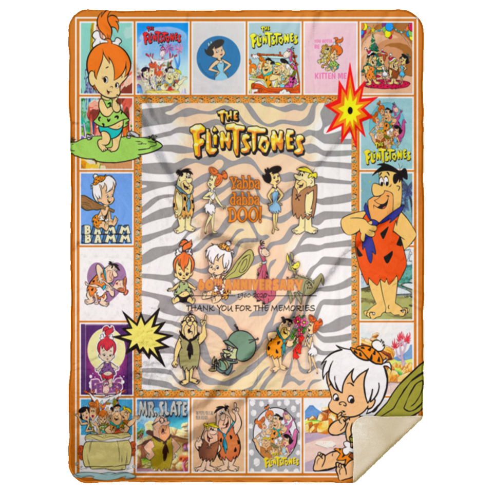 The Flintstones Blanket The Flintstones 60th Anniversary Quilt Fleece Sherpa MSHL Premium Mink Sherpa Blanket 60x80