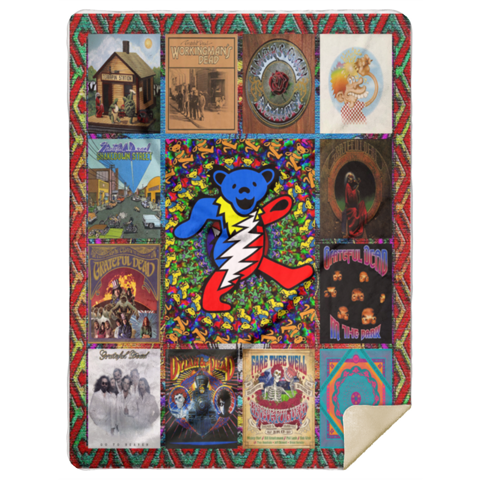 Grateful Dead 10 Albums Quilt Blanket Fleece Sherpa Throw Blanket Quilt - MSHL Premium Mink Sherpa Blanket 60x80