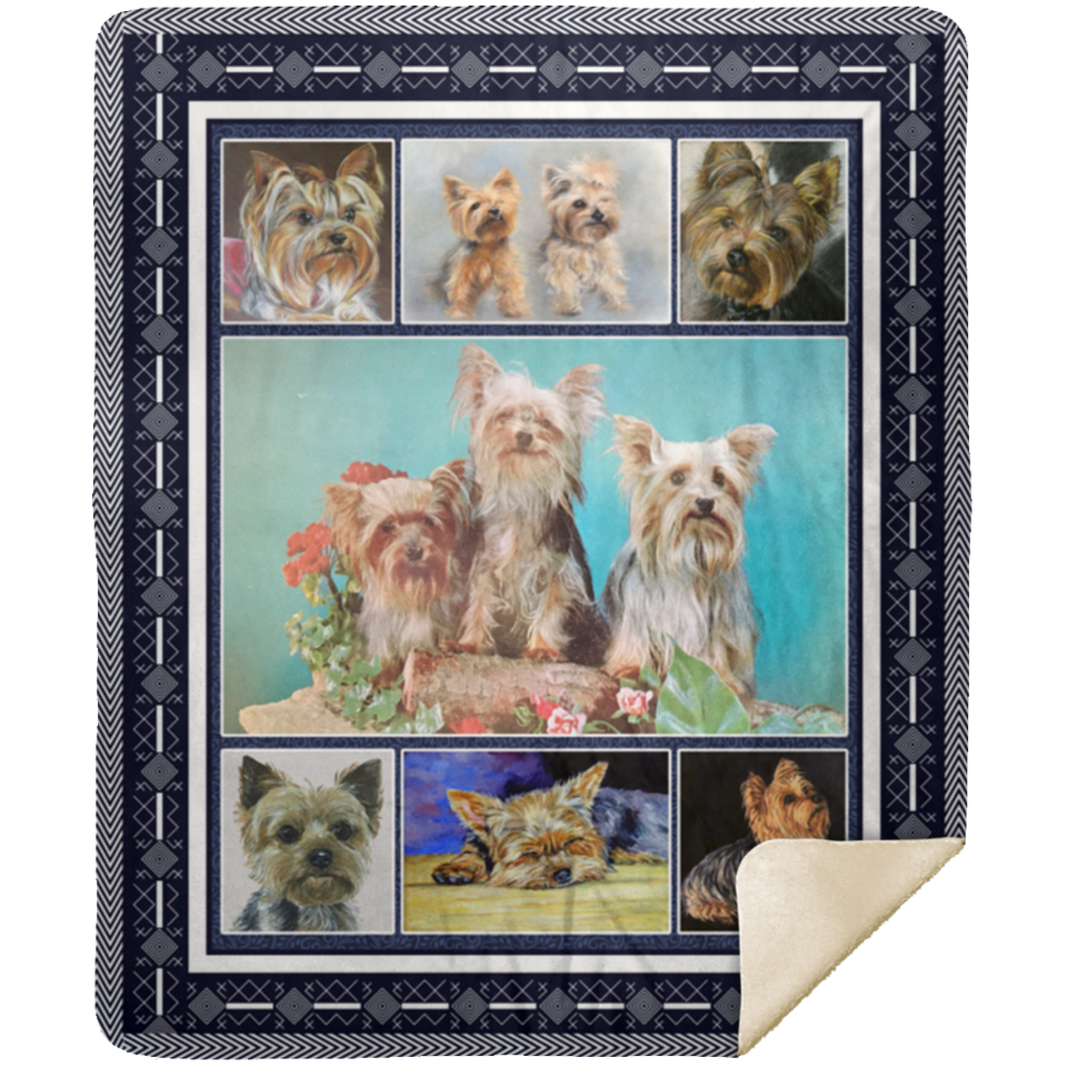 Yorkshire Terrier Fleece Blanket, Yorkie Haircuts Puppies Portrait Painting - MSHM Premium Mink Sherpa Blanket 50x60