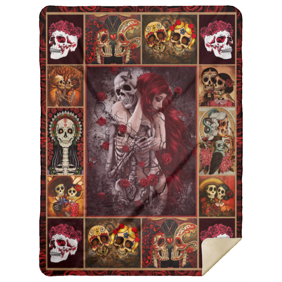 Sugar Skull Blanket Day Of The Dead Quilt Fleece Sherpa Throw Quilt Blanket MSHL Premium Mink Sherpa Blanket 60x80