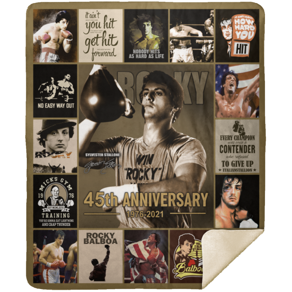 Rocky Blanket 45th Anniversary Quilt Fleece Sherpa Throw Blanket Rocky Balboa MSHM Premium Mink Sherpa Blanket 50x60