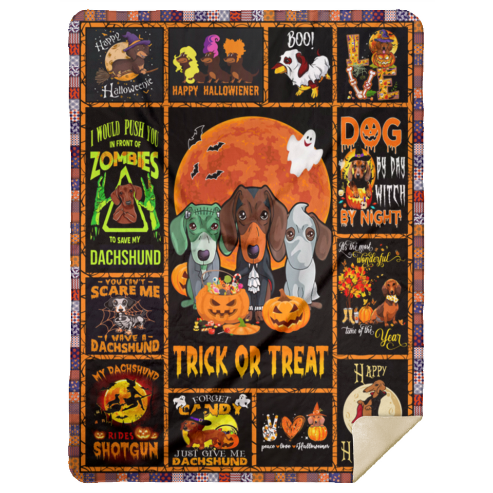 Dachshund - Halloween Blanket, Decorative For Pet Lovers Fleece, Sherpa Blanket MSHL Premium Mink Sherpa Blanket 60x80