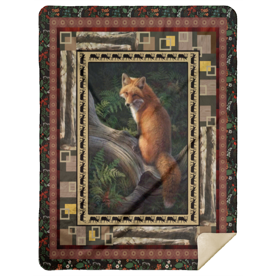 Fox - Fox On Tree Quilt Fleece Sherpa Throw Blanket for Bedroom Sofa - MSHL Premium Mink Sherpa Blanket 60x80