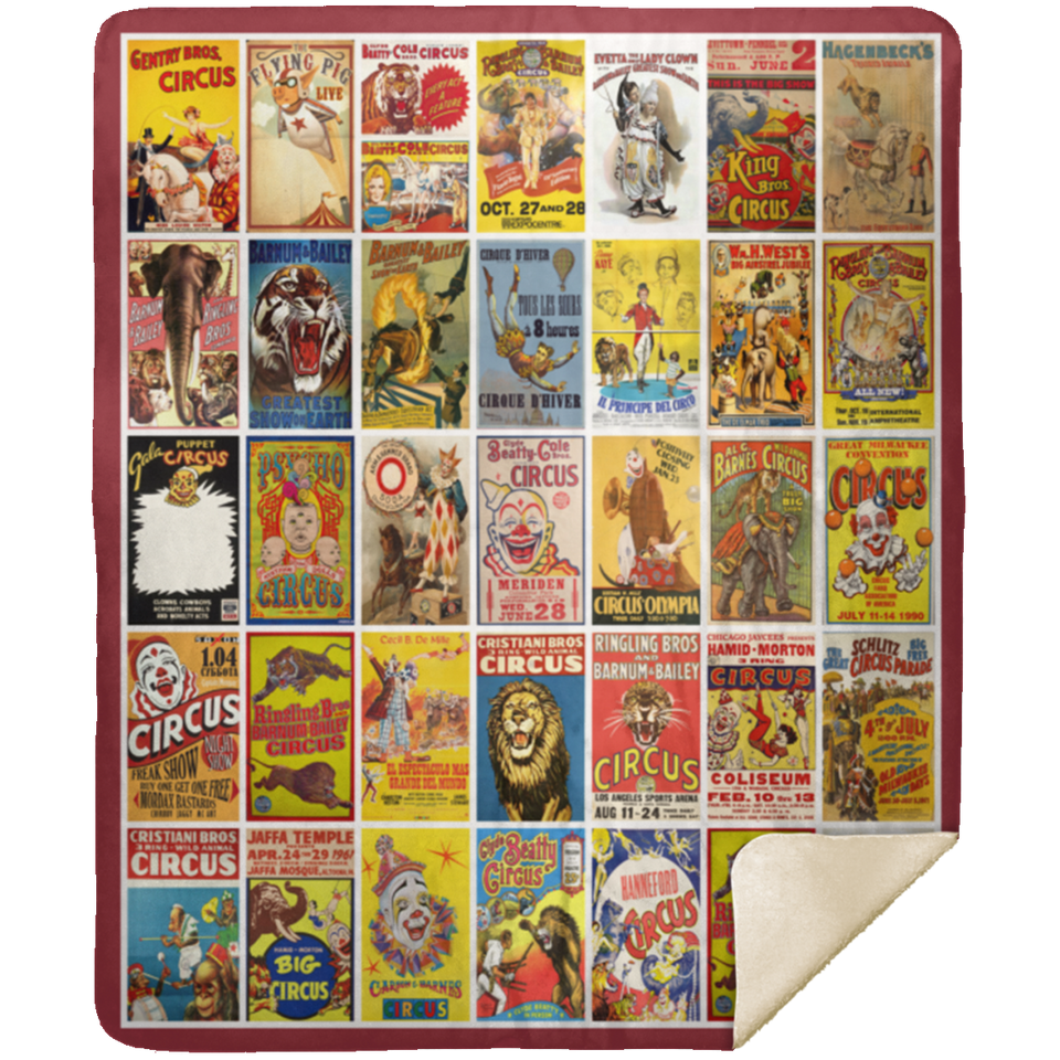 CIRCUS Poster Blanket, Circus Vintage Fleece, Sherpa Blanket MSHM Premium Mink Sherpa Blanket 50x60