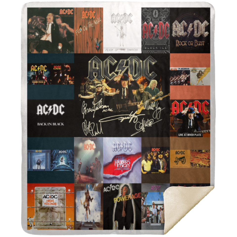 AC/DC Band Blanket, AC/DC Albums Fleece, Sherpa Blanket Ver4 MSHM Premium Mink Sherpa Blanket 50x60