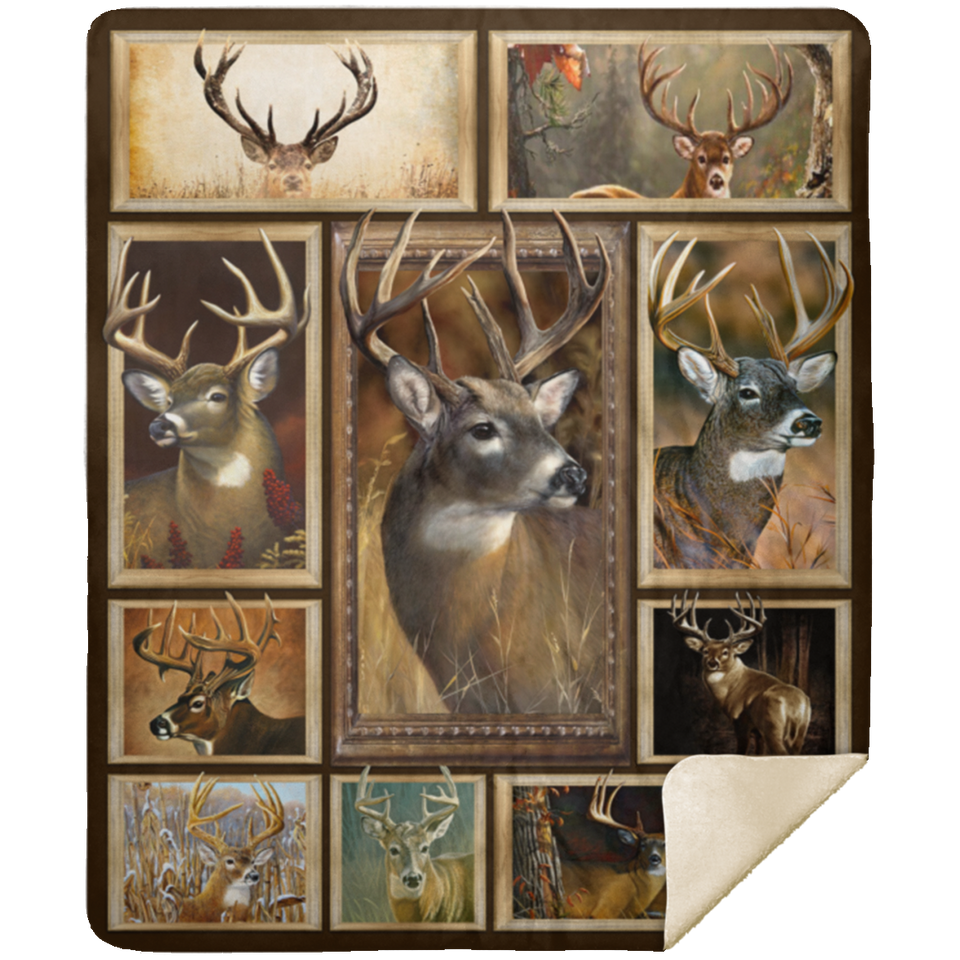 Whitetail Deer Blanket Whitetail Deer 3D Quilt Fleece Sherpa - MSHM Premium Mink Sherpa Blanket 50x60