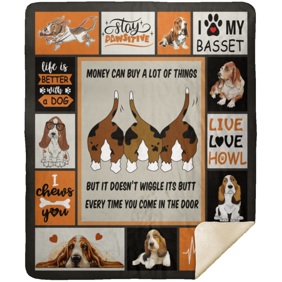 Basset Hound Blanket, Quilt, Fleece, Sherpa Blanket MSHM Premium Mink Sherpa Blanket 50x60