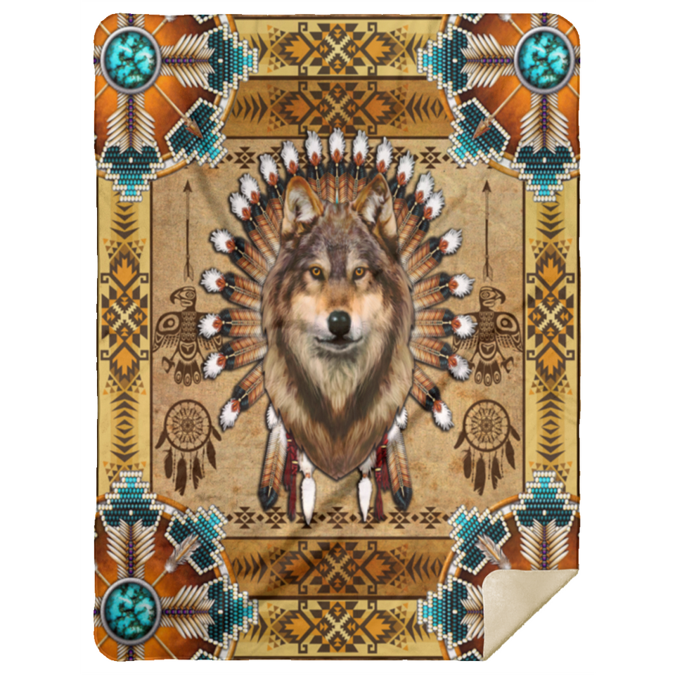Native American Wolf Spirit Blanket, Native Wolf Fleece, Sherpa Blanket MSHL Premium Mink Sherpa Blanket 60x80